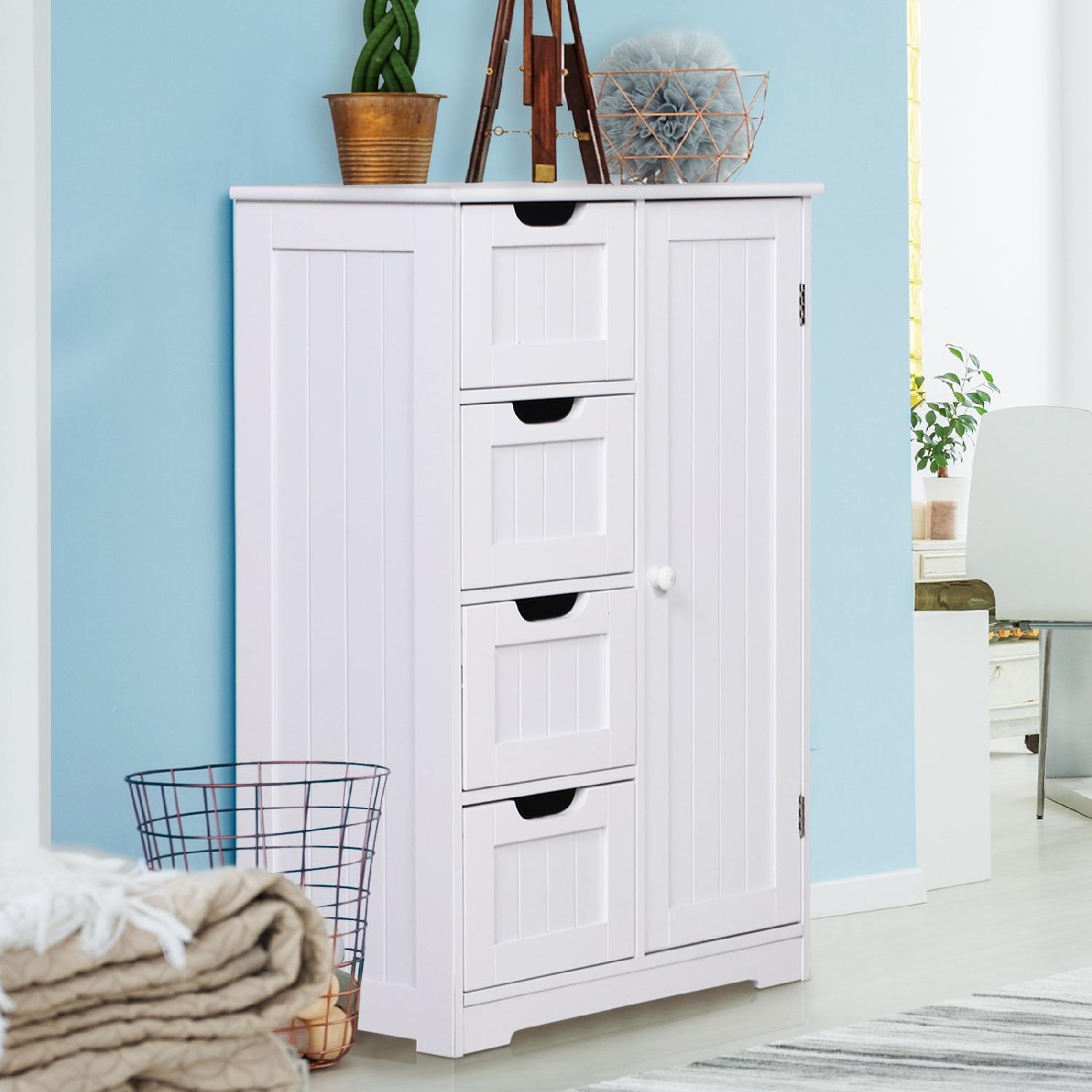 DecHome 834181 Mobiletto Bagno 1 Anta 4 Cassetti Rustico 56x30x83 cm Bianco