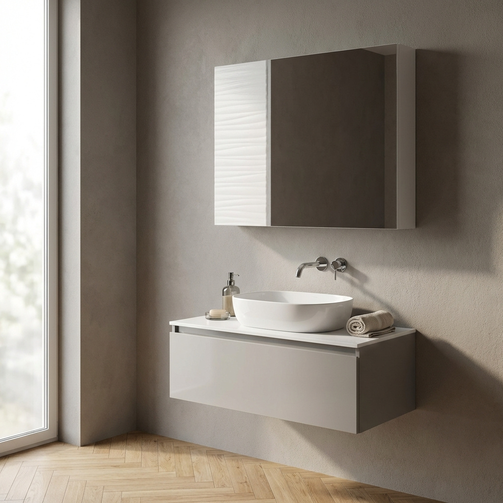 DecHome 819NDWT1 Mobile con Specchio Bagno 2 ante 48x15x45 cm Bianco
