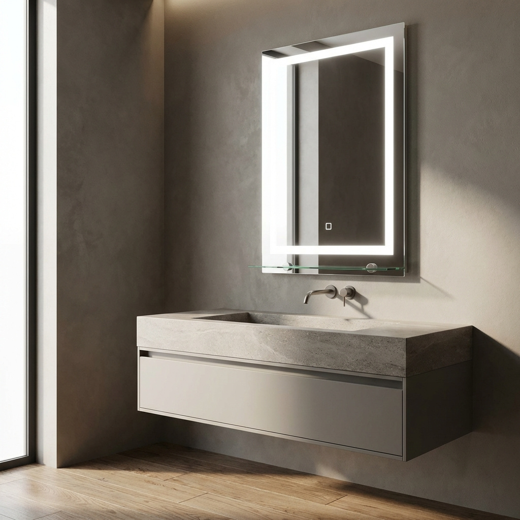 DecHome 611SRS606 Specchio Bagno con Luci LED Rettangolare con Mensola 50x70 cm Argento