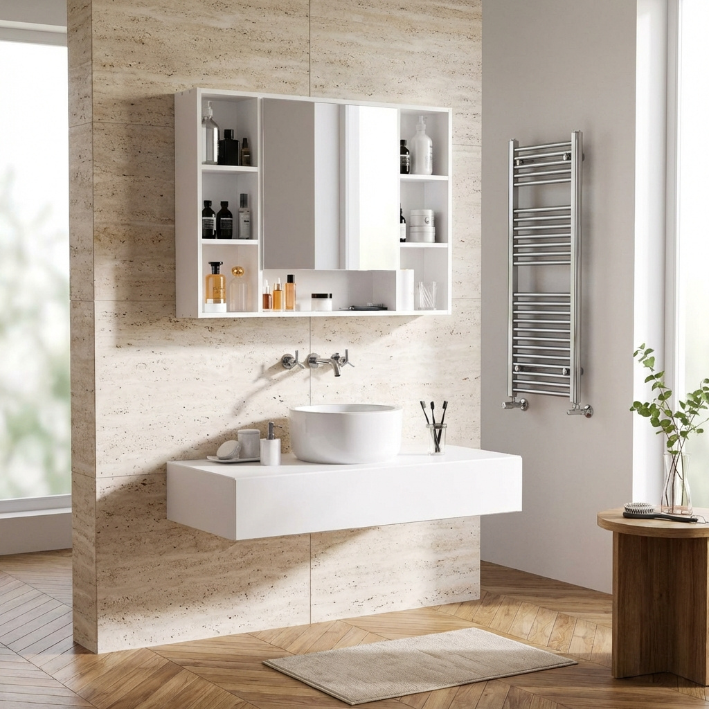 DecHome ND83499 Mobile con Specchio Bagno 1 anta 5 ripiani 100x15x70 cm Bianco
