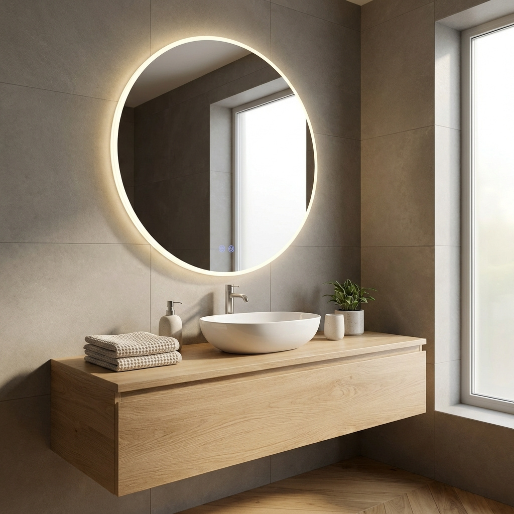 DecHome K829CR Specchio Bagno con Luci LED Tondo in Metallo 70 cm Bianco