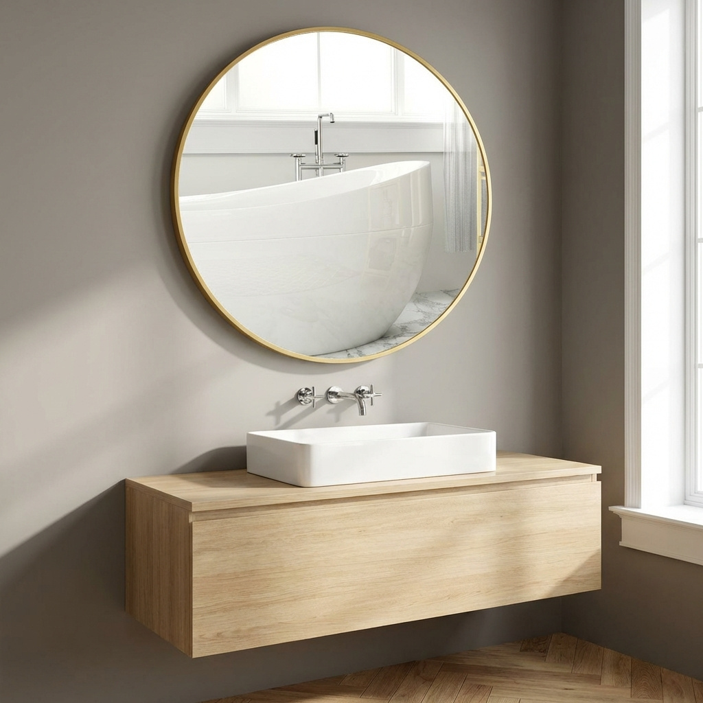 DecHome L6490GD Specchio Bagno Tondo in Metallo 70 cm Oro
