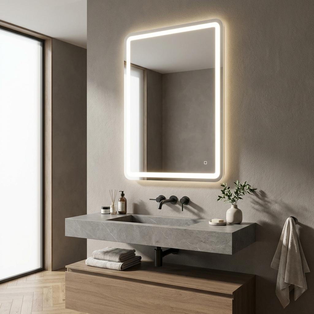 DecHome R503SR Specchio Bagno con Luci LED Rettangolare 70x100 cm Argento