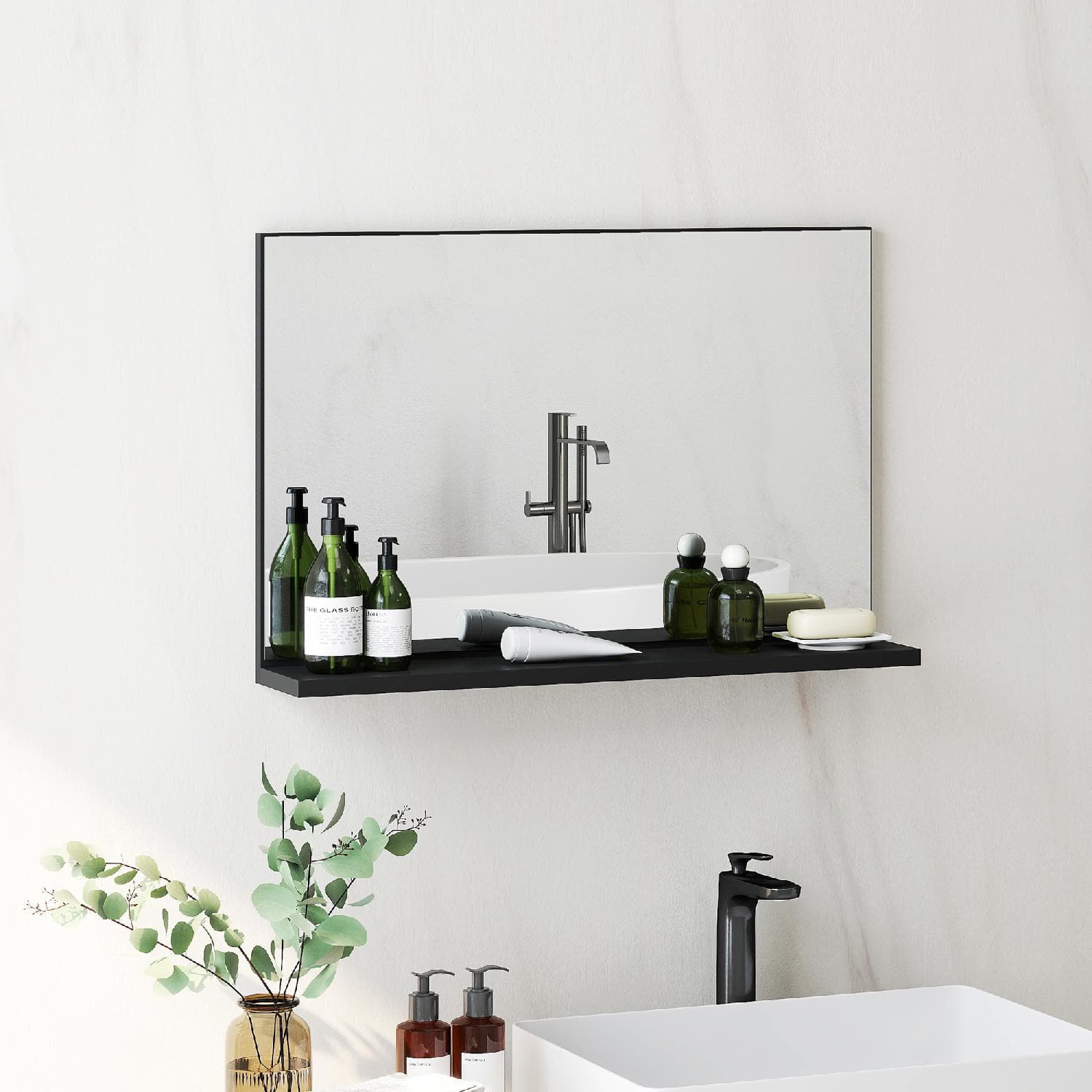 DecHome R506BK Specchio Bagno con Mensola Rettangolare 60x12x40 cm Nero