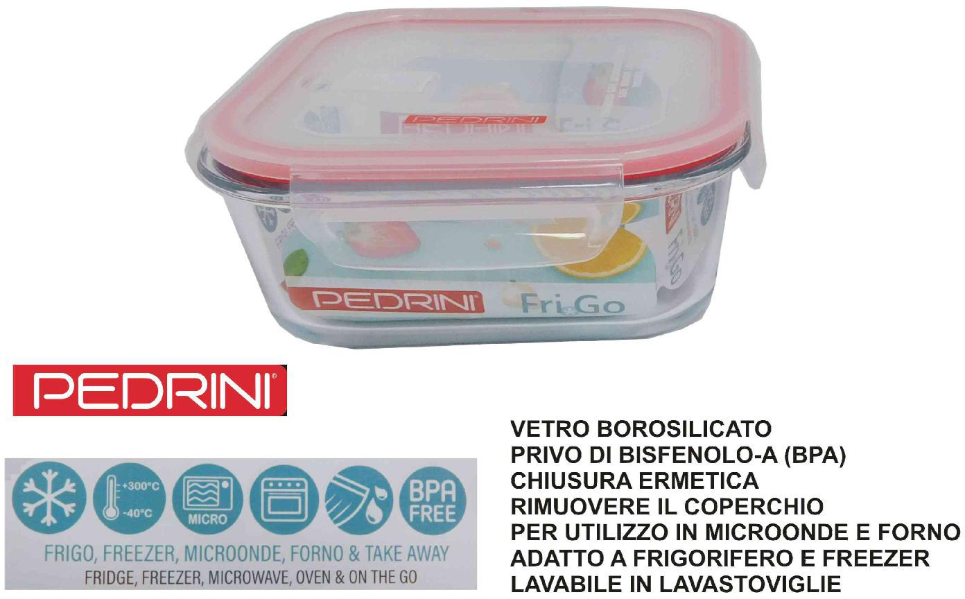 Pedrini 04GD221 Frigo Box in Vetro Quadrato ml 300 Coperchio Plastica