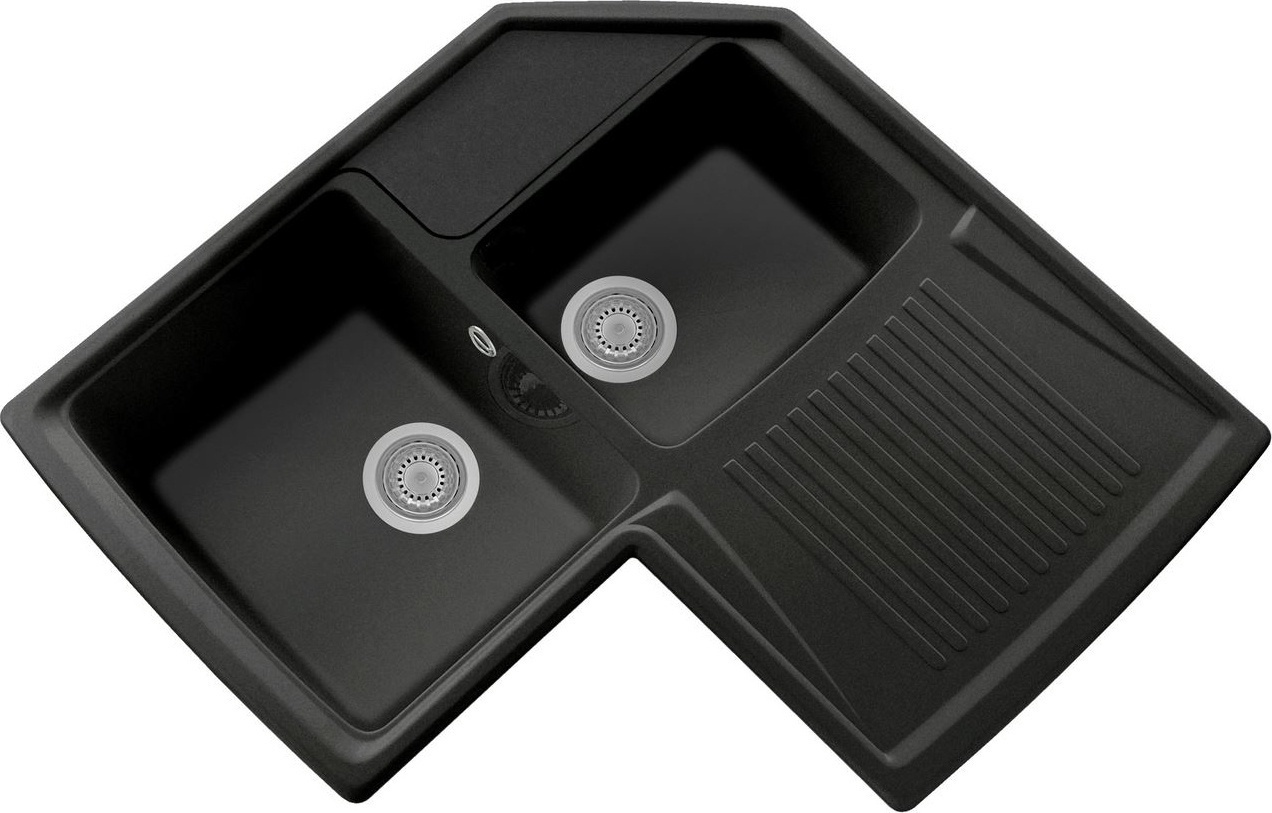Plados HRA832 UG70 Lavello Cucina 2 Vasche Incasso Angolare 83 cm Black Matt UG70 HRA832