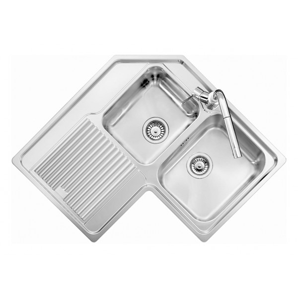 Plados VIA8322 Lavello Cucina  2 Vasche Incasso Angolo 83x83 cm Inox Gocciolatoio Sx