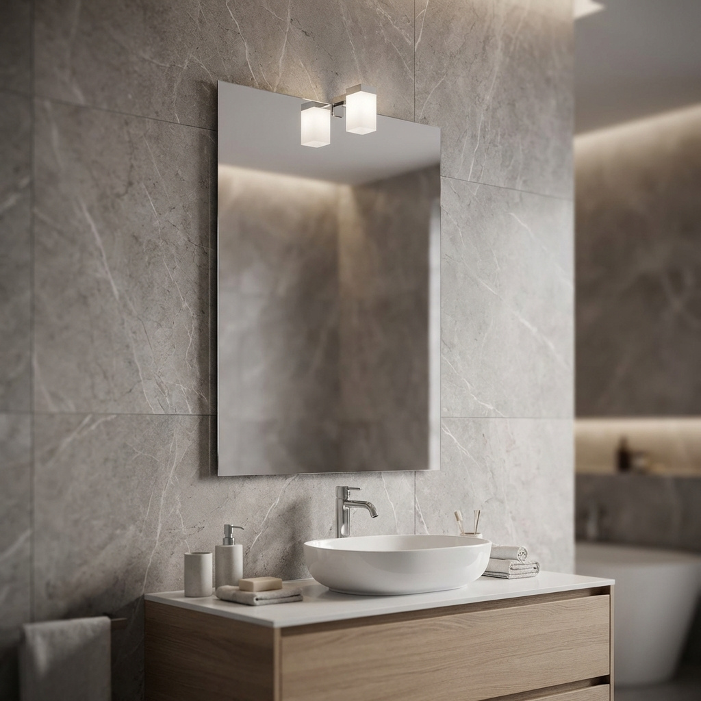 Progetto M001.A Specchio a Filo Rettangolare 45x65 cm LED in Lamiera Finitura Lucido