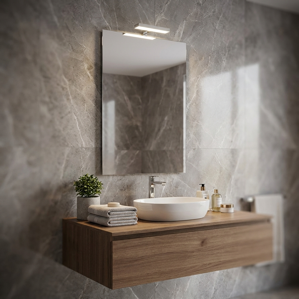 Progetto M003.6080 Specchio a Filo Rettangolare 60x80 cm con Lampada LED 18 cm Lucido