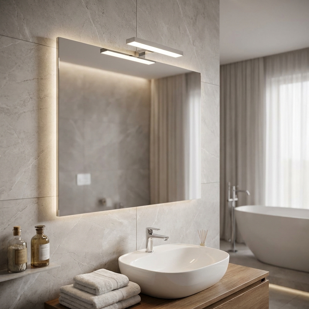 Progetto M003.D Specchio a Filo Rettangolare 100x70 cm Cromato con Lampada LED 20 cm