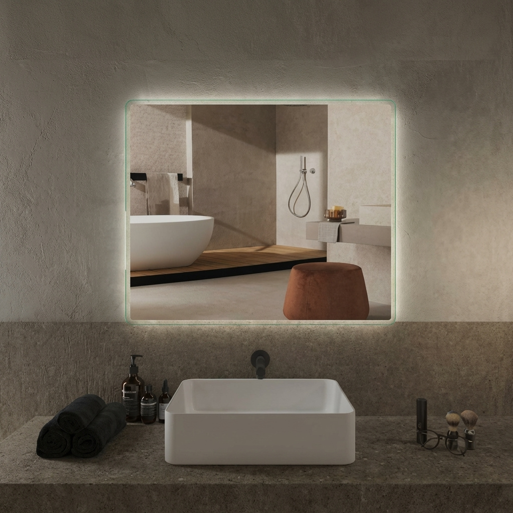 Progetto M025 9075 M025 Specchio Bagno Rettangolare a Parete 90x75 cm in Acciaio e Vetro