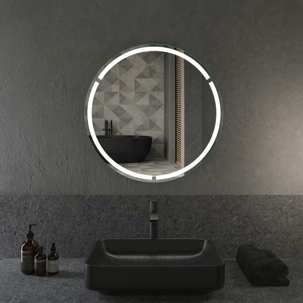 Progetto M052 D70 M052 Specchio Bagno Tondo �70 cm con Luce LED in Acciaio e PVC