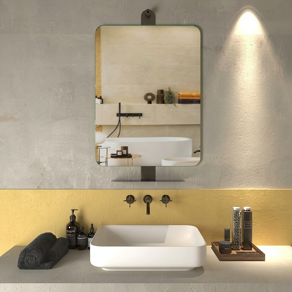 Progetto M066 6080 M066 Specchio Bagno Rettangolare con Mensola a Parete 60x1x93 cm Nero opaco