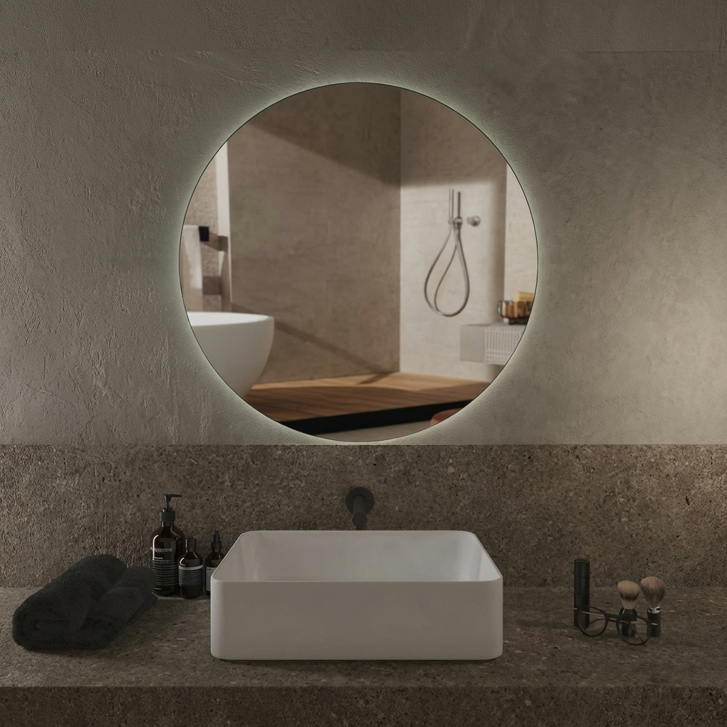 Progetto M089 D80 M089 Specchio Bagno Tondo a Parete �80 cm con Luce LED in Acciaio e PVC