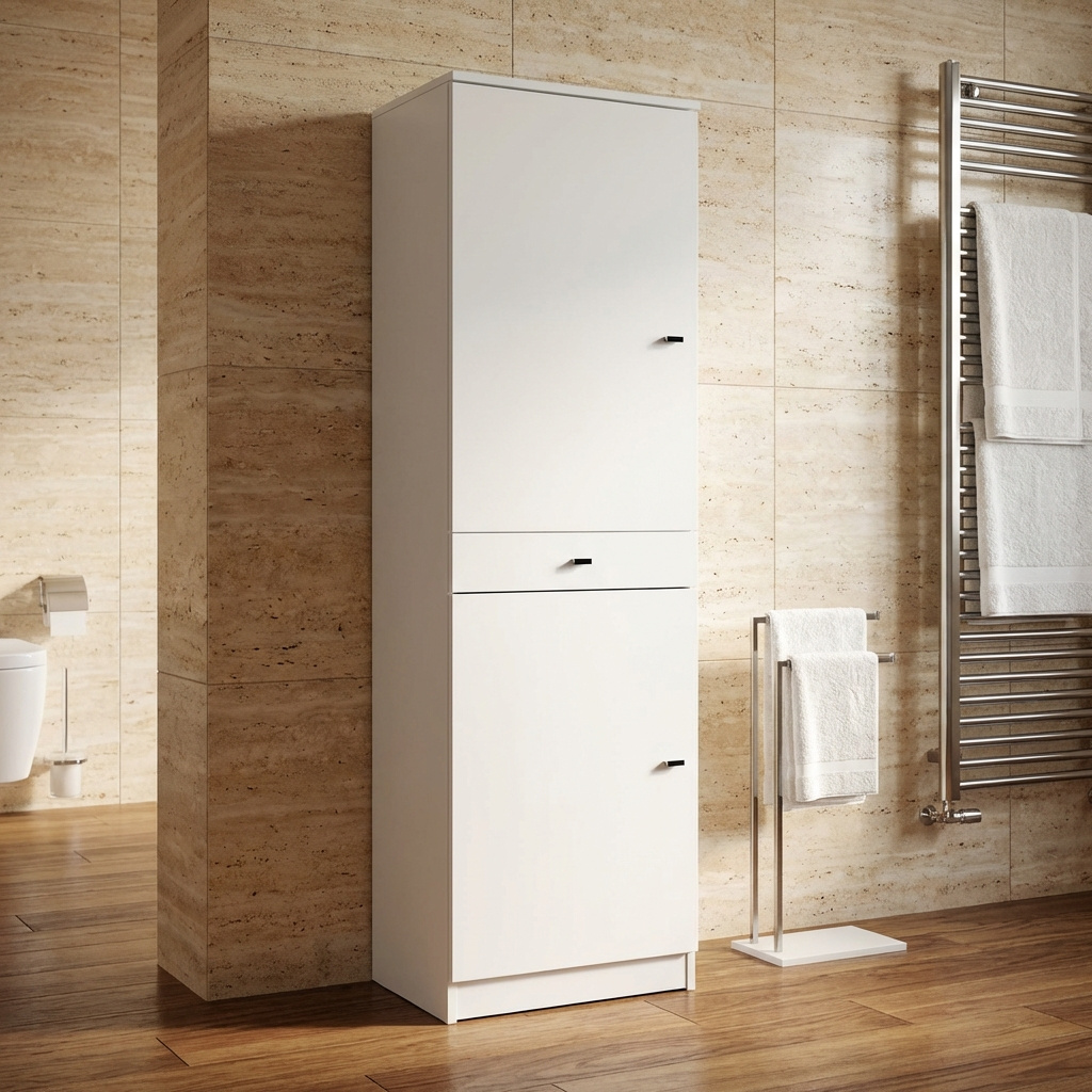 SARMOG A28200BL Colonna Bagno 2 Ante 1 Cassetto 46x34x147 cm in Legno Bianco