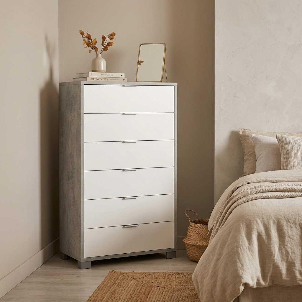 SARMOG QUADRANTE 786 CEMBIA Cassettiera 0992475 6 Cassetti 70x41x124 Cemento e Bianco neve