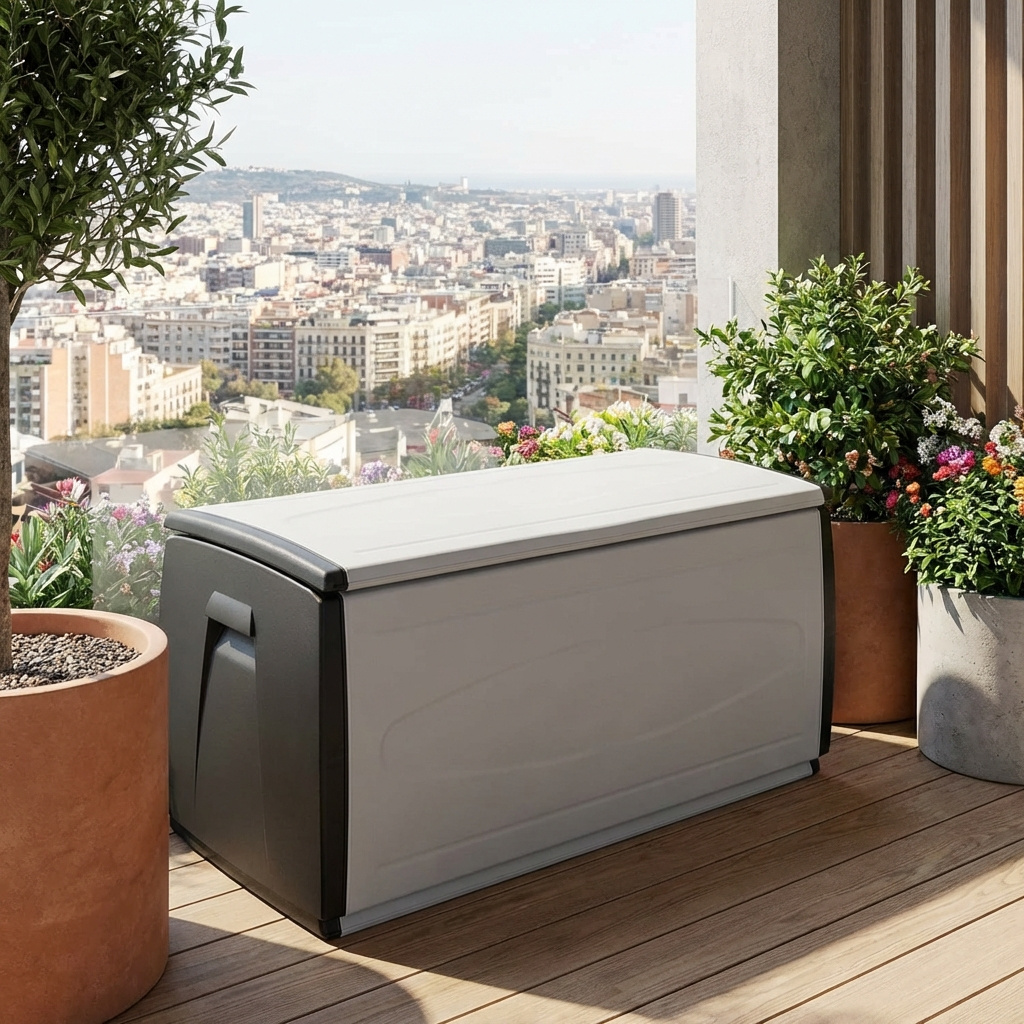 TERRY BOX 120 QBLACK Cassapanca contenitore Baule da esterno in Resina 120x54x57 cm NeroGrigio