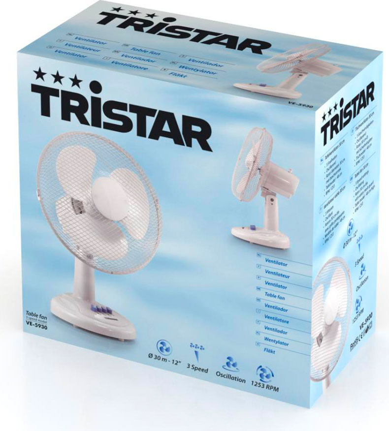 TRISTAR VE-5930 Ventilatore da Tavolo a Pale ø 30 cm 3 Velocità Bianco
