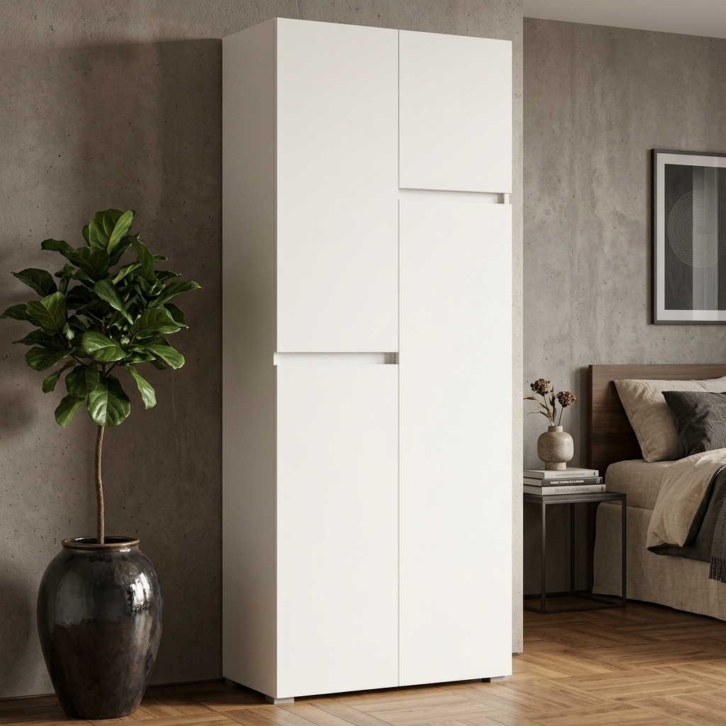 Terraneo BOX CONTENITORE 80x37x195 Armadio Guardaroba 4 ante battenti 80x37x195 Bianco BOX CONTENITORE