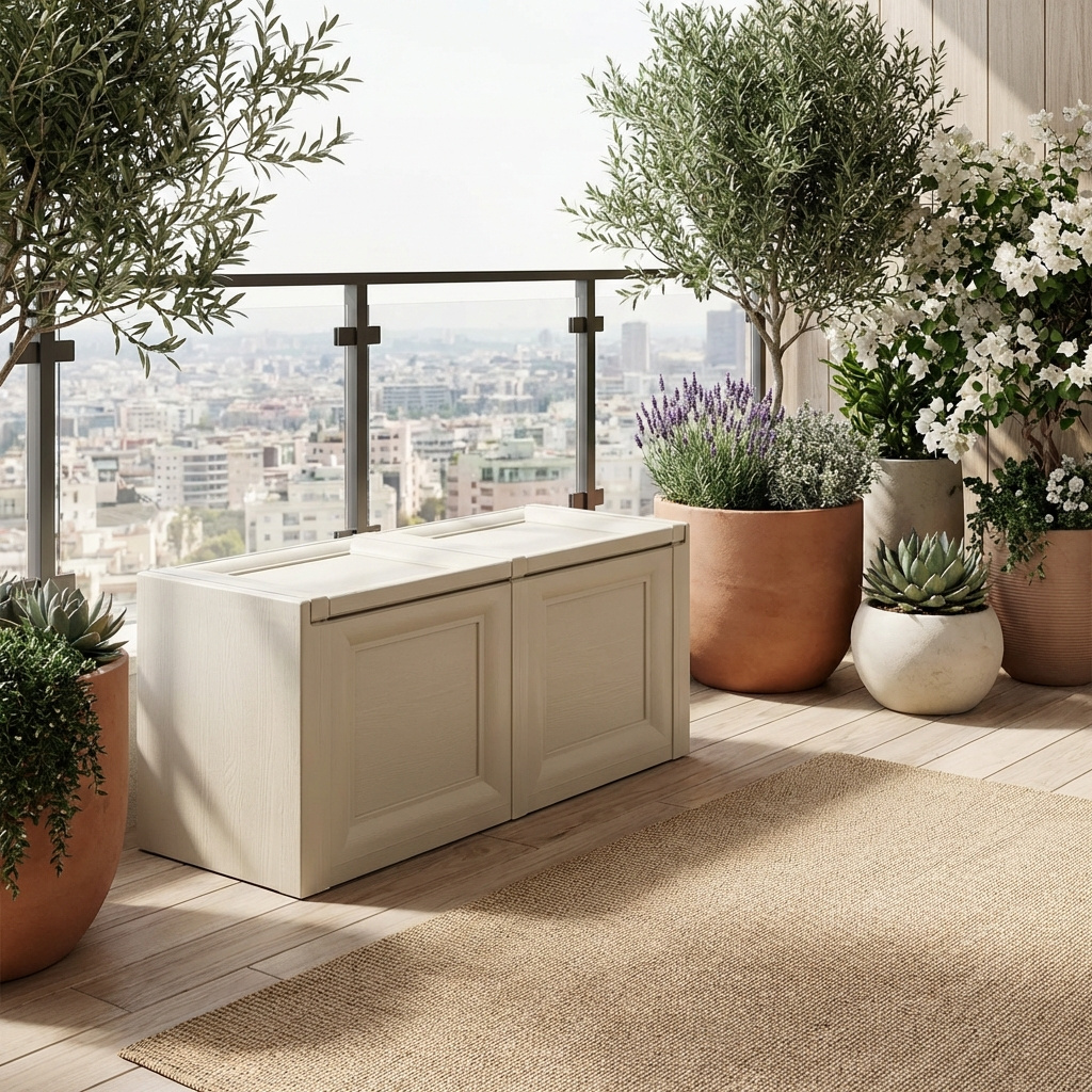 Tontarelli 8086012 Cassapanca contenitore Baule da esterno in Resina 86x40x42 cm Angora