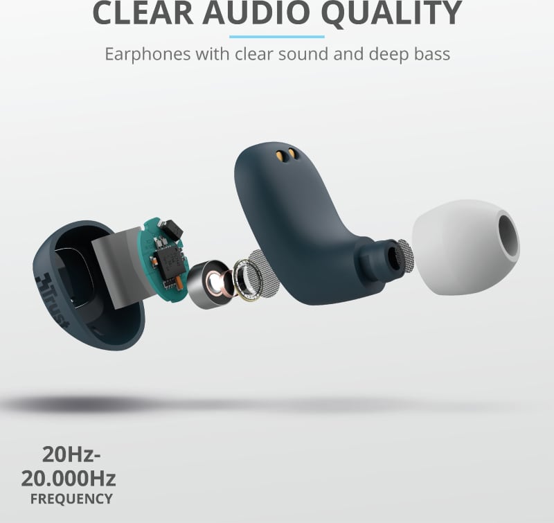 Trust 23903 Auricolari Bluetooth Cuffiette Wireless Custodia Blu Nika Compact