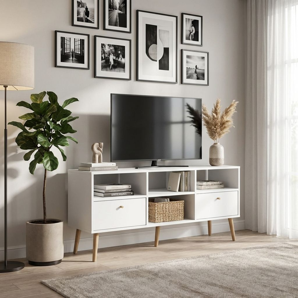 Tvilum 491224949 Mobile TV Stile Nordico 2 Cassetti 4 Vani 117x39x60 cm Bianco - Bodo