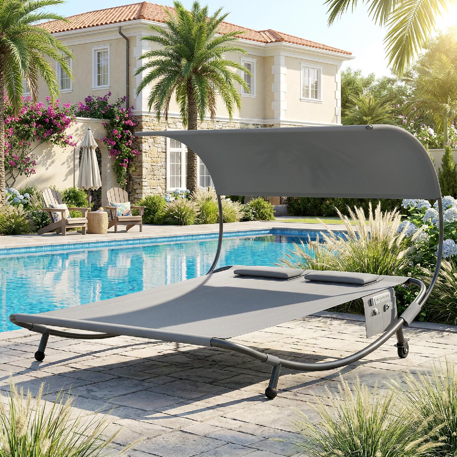 VivaGarden 0GYV343 Lettino Prendisole Giardino Matrimoniale Acciaio 180x200x170 cm Gray