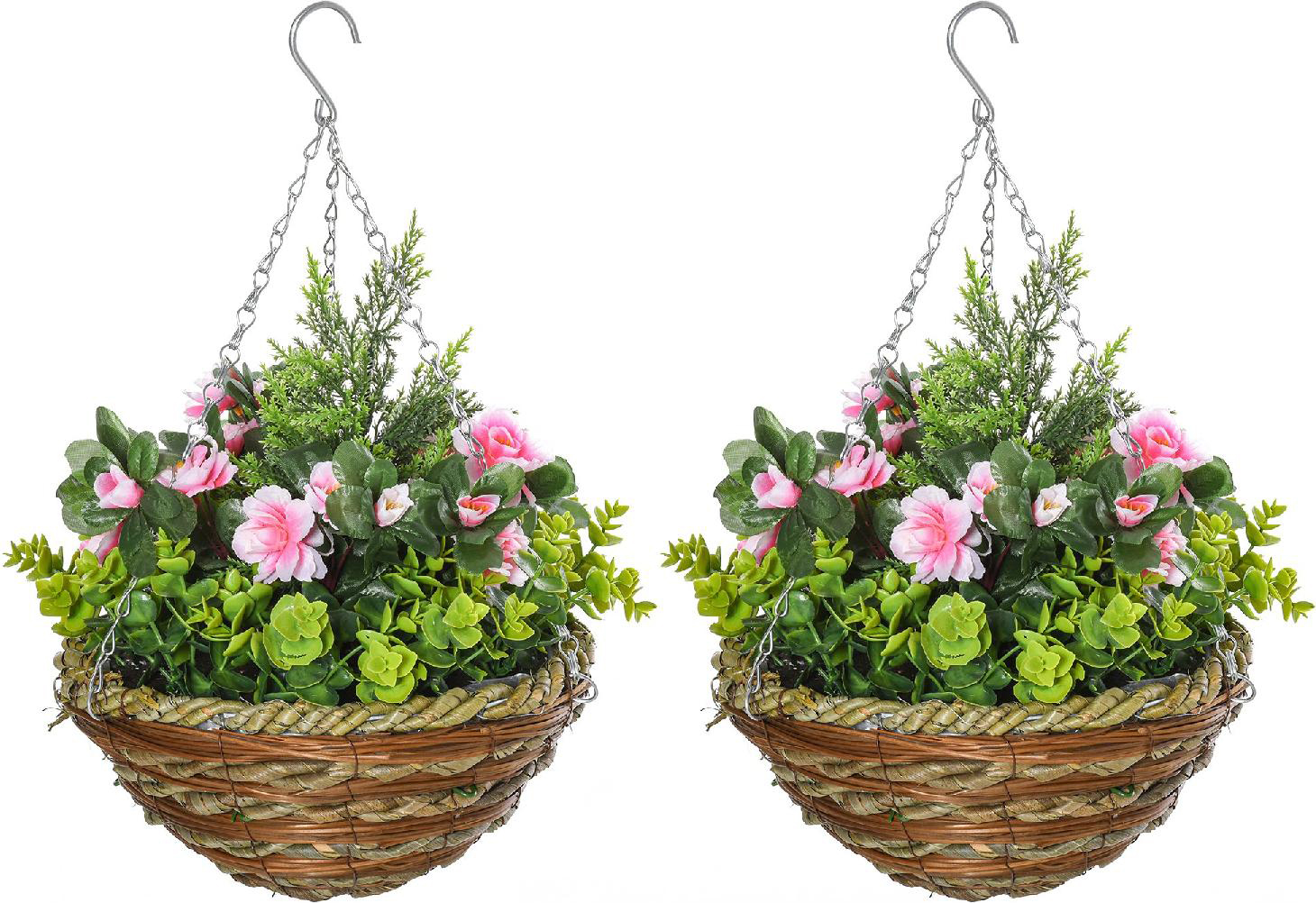 VivaGarden 360844 Piante Finte Lisianthus da Appendere Vaso in Vimini �25x34