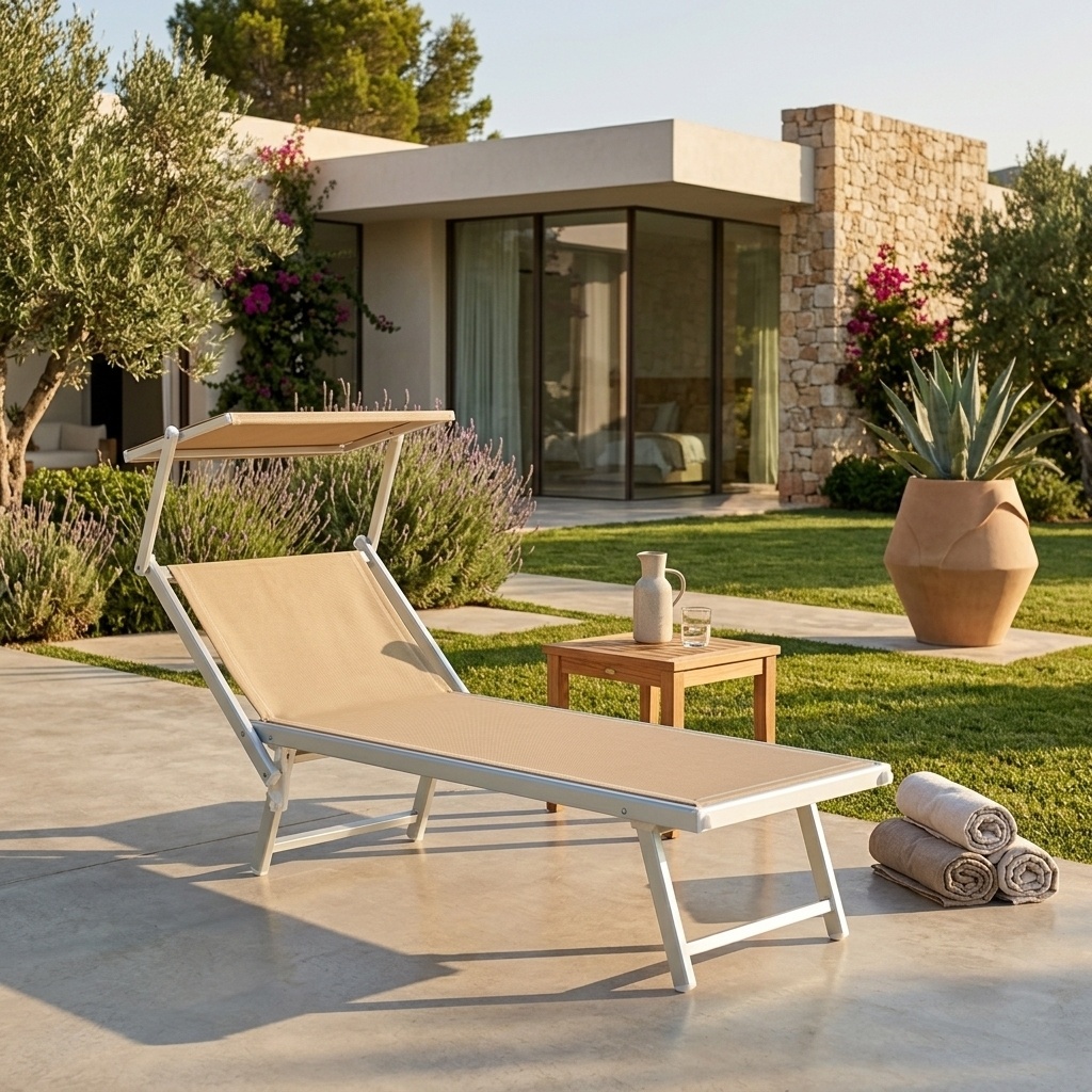 VivaGarden 78054S Lettino Prendisole da Giardino Pieghevole Alluminio 186x61x38 Sabbia