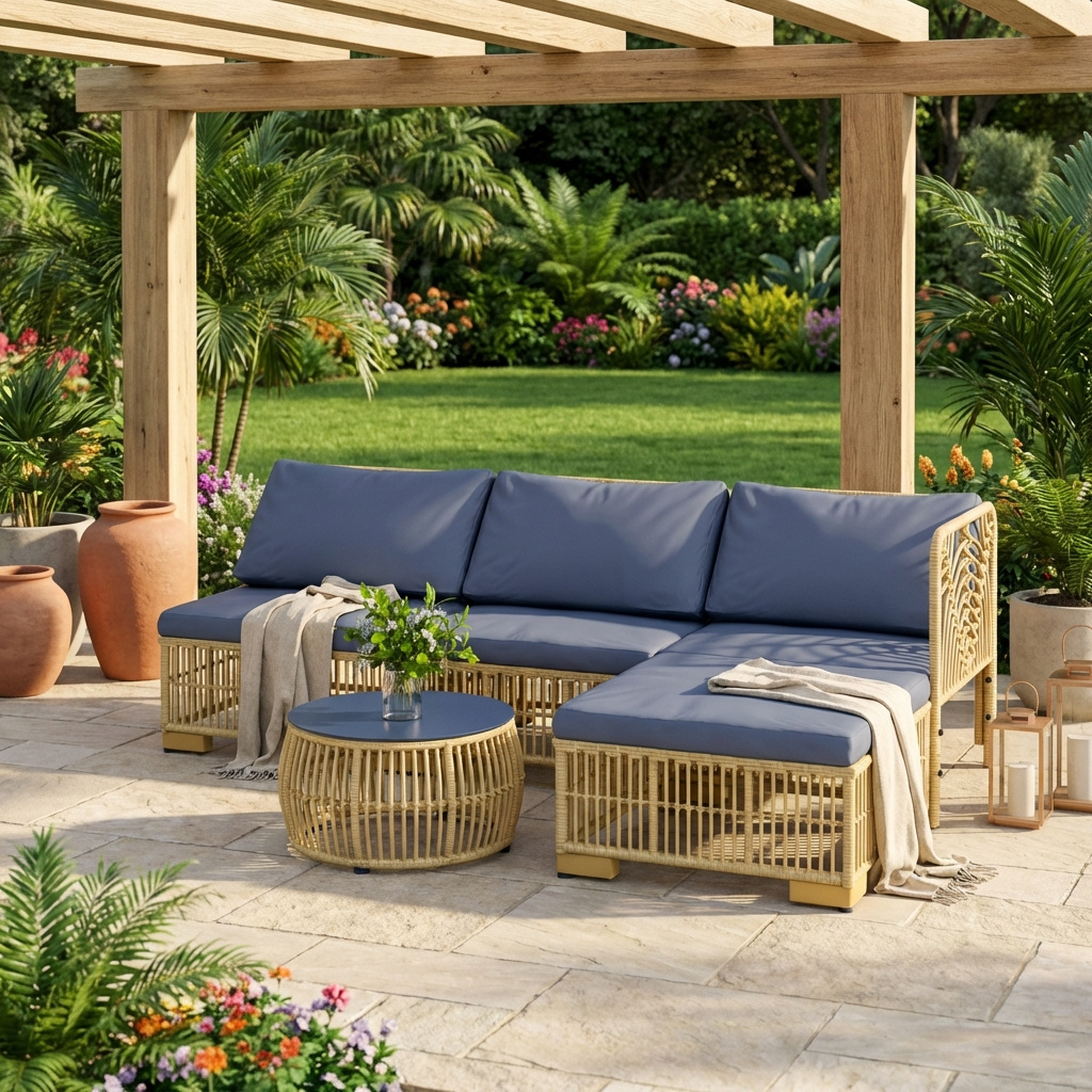 VivaGarden A2890GYAO67 Salotto da Giardino Divano Chaise Longue Tavolino Grigio