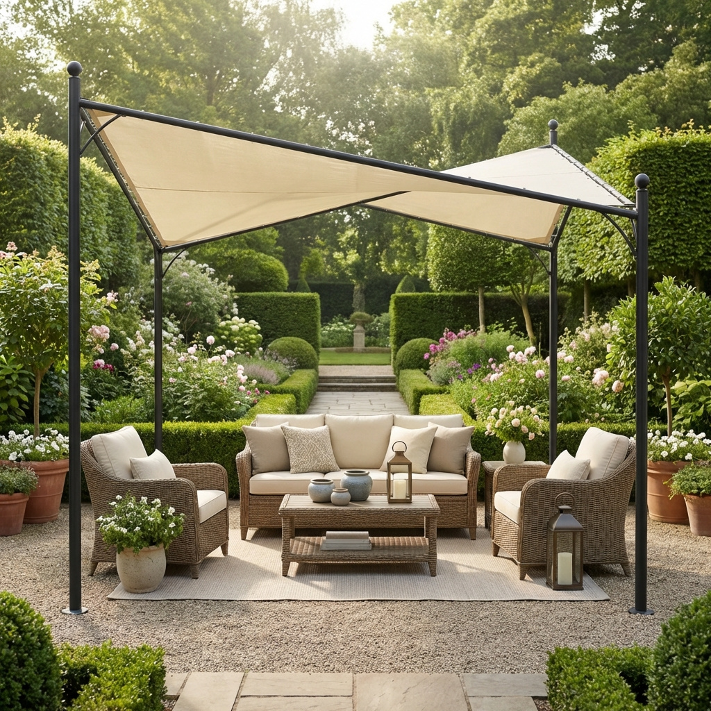 VivaGarden ALICANTE3535 Pergola da Esterno in AcciaioPoliestere 3.5x3.5 mt Ecr� - Alicante