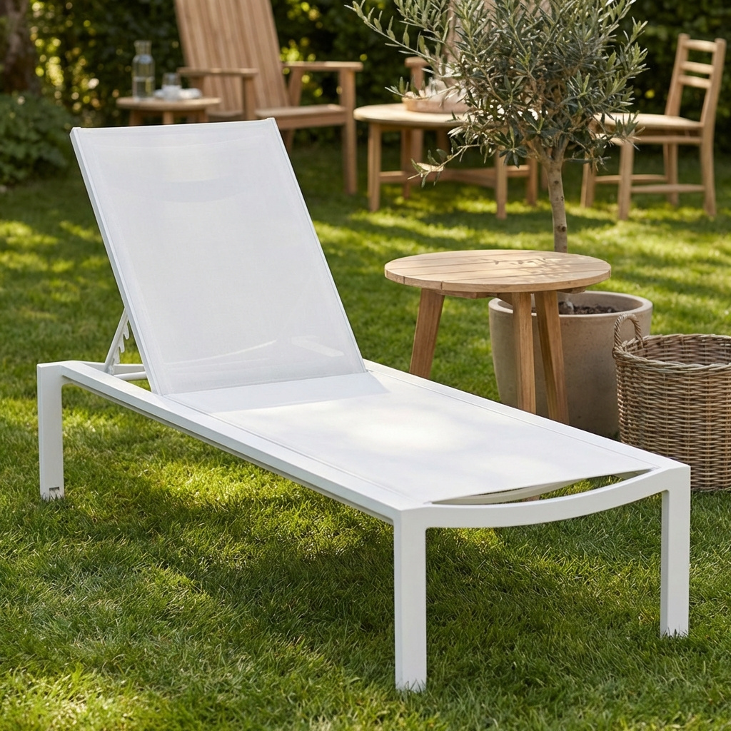 VivaGarden AT804357-BIAN Lettino Prendisole da Giardino 200x75x39 cm Bianco