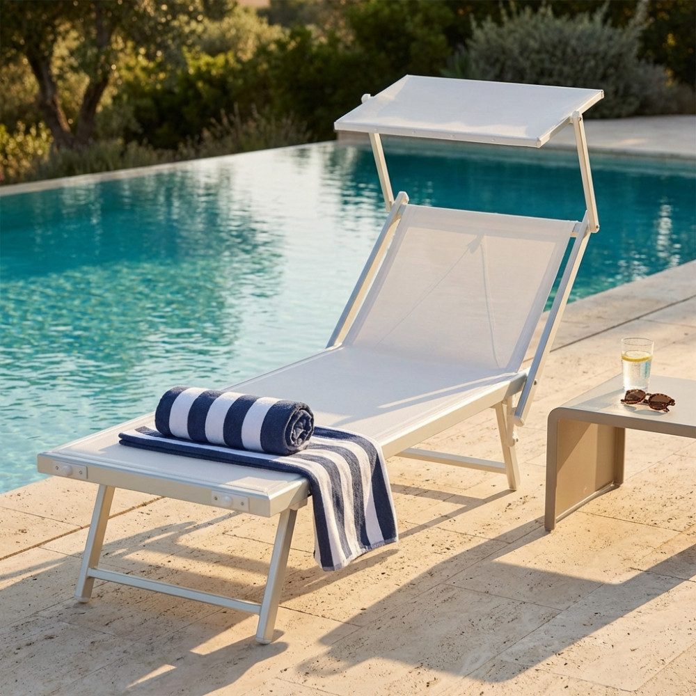 VivaGarden BC807983-BIAN Lettino Prendisole Giardino Pieghevole 184x71.5x37 cm Bianco Otranto