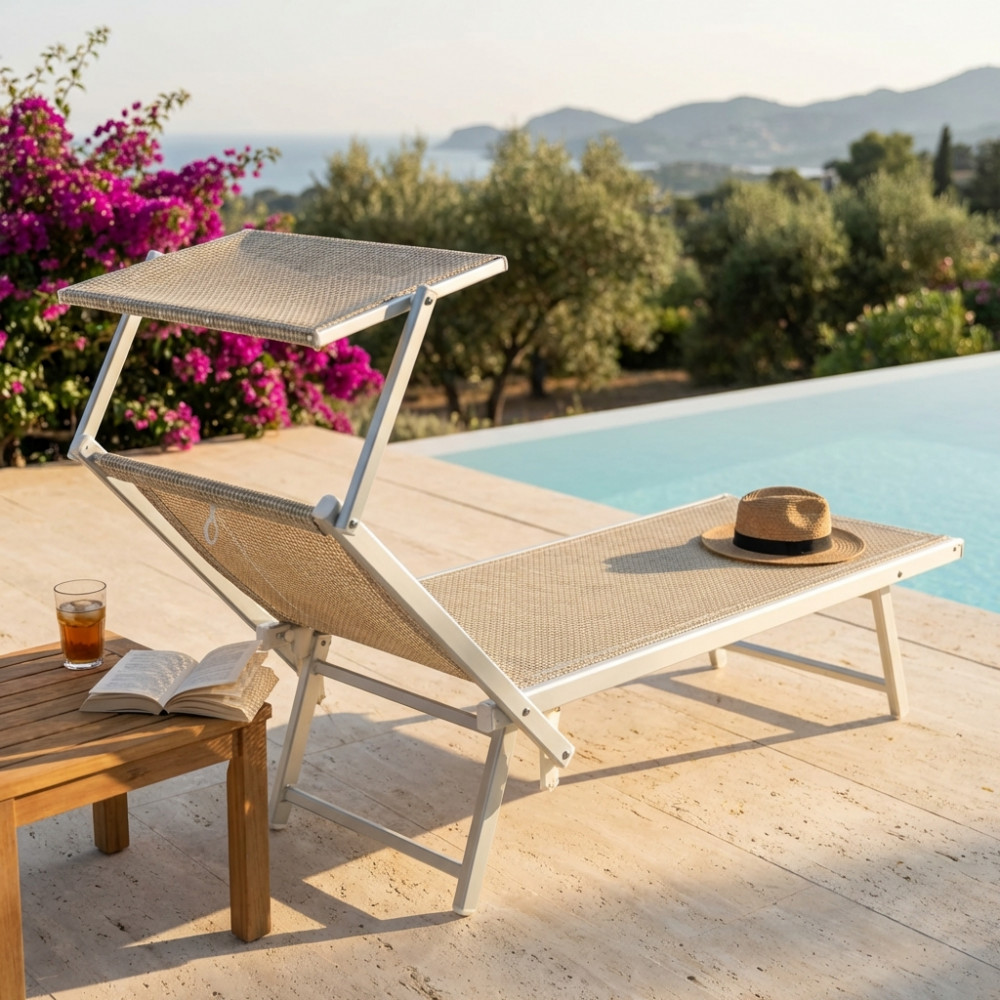 VivaGarden BC807983-CBEI Lettino Prendisole Giardino Pieghevole 184x71.5x37 cm Beige Otranto