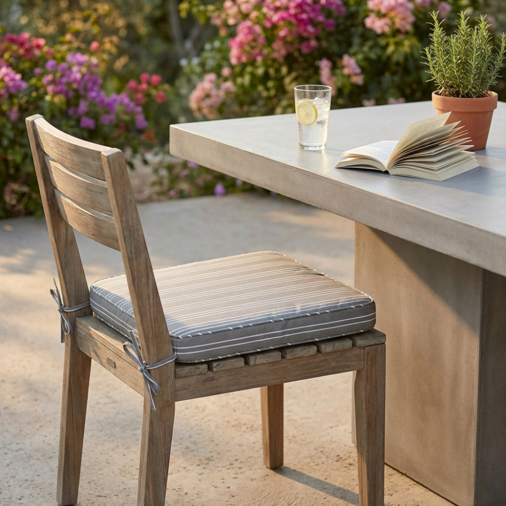 VivaGarden CU805796 Cuscino Seduta Large Righe Tortora Sfoderabile Idrorepellente 50x45x4