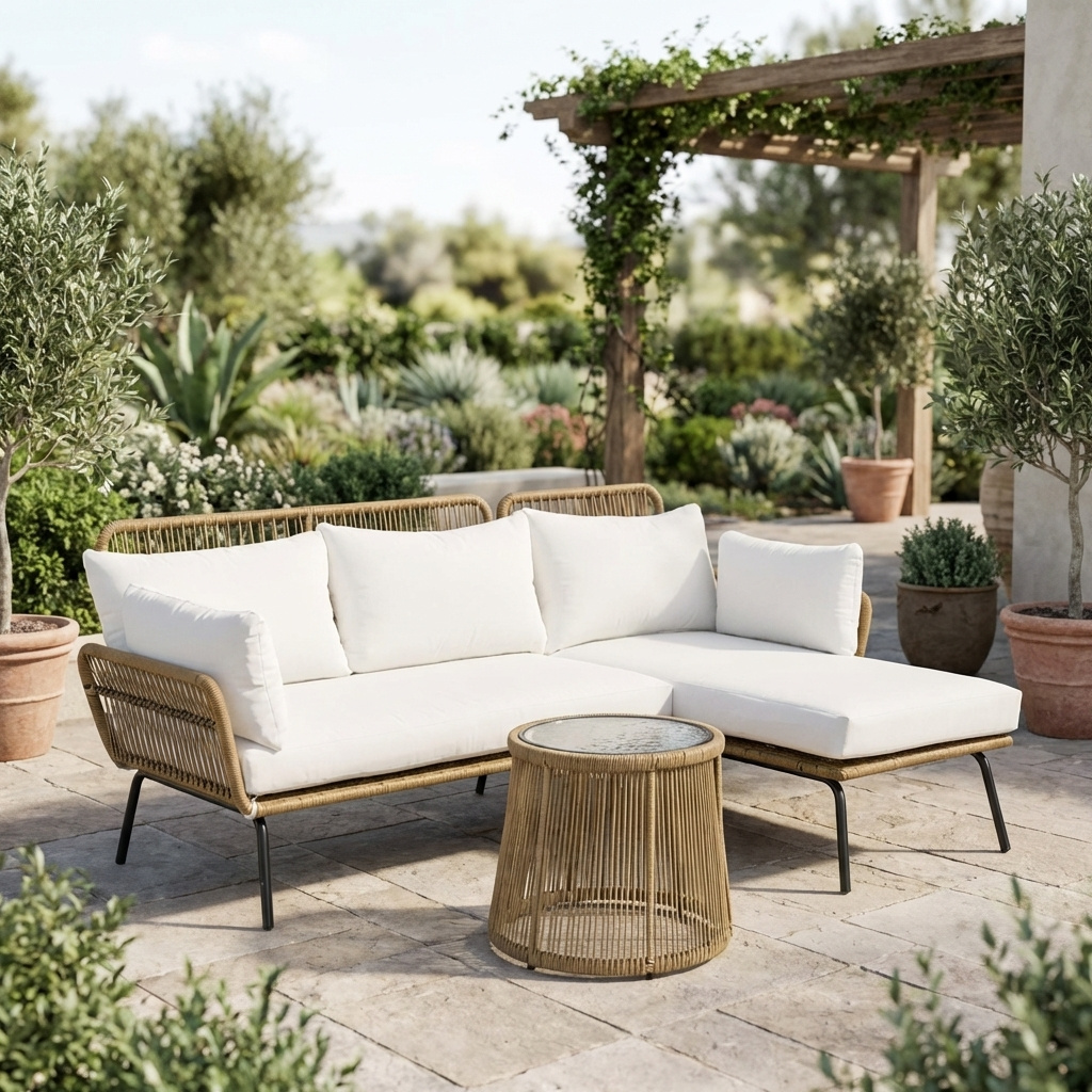 VivaGarden D65134 Salotto da Giardino Divano Chaise Longue e Tavolino BeigeCaff�