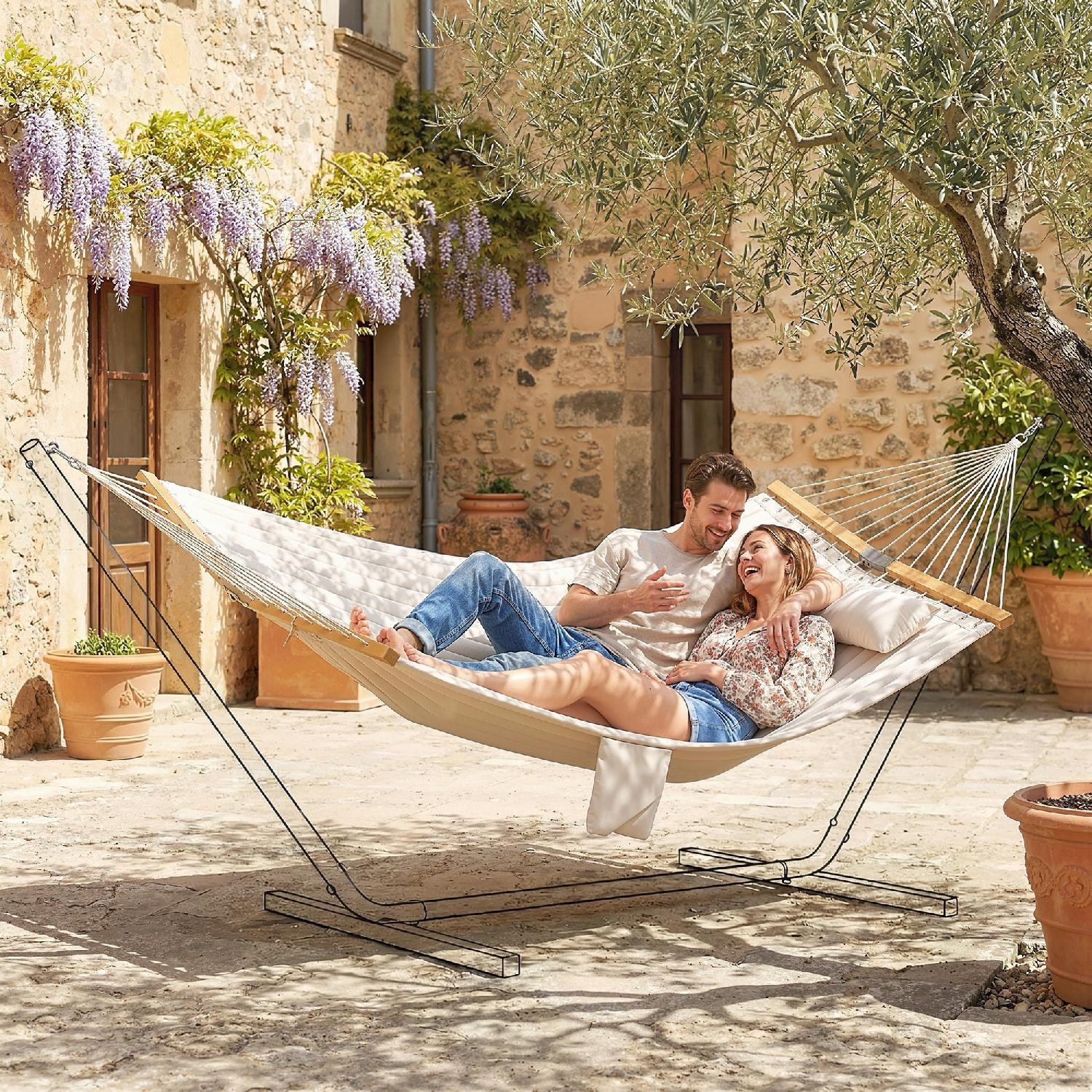 VivaGarden DA2140CW Amaca da Giardino Matrimoniale 325x140 cm in Poliestere Bianco Crema