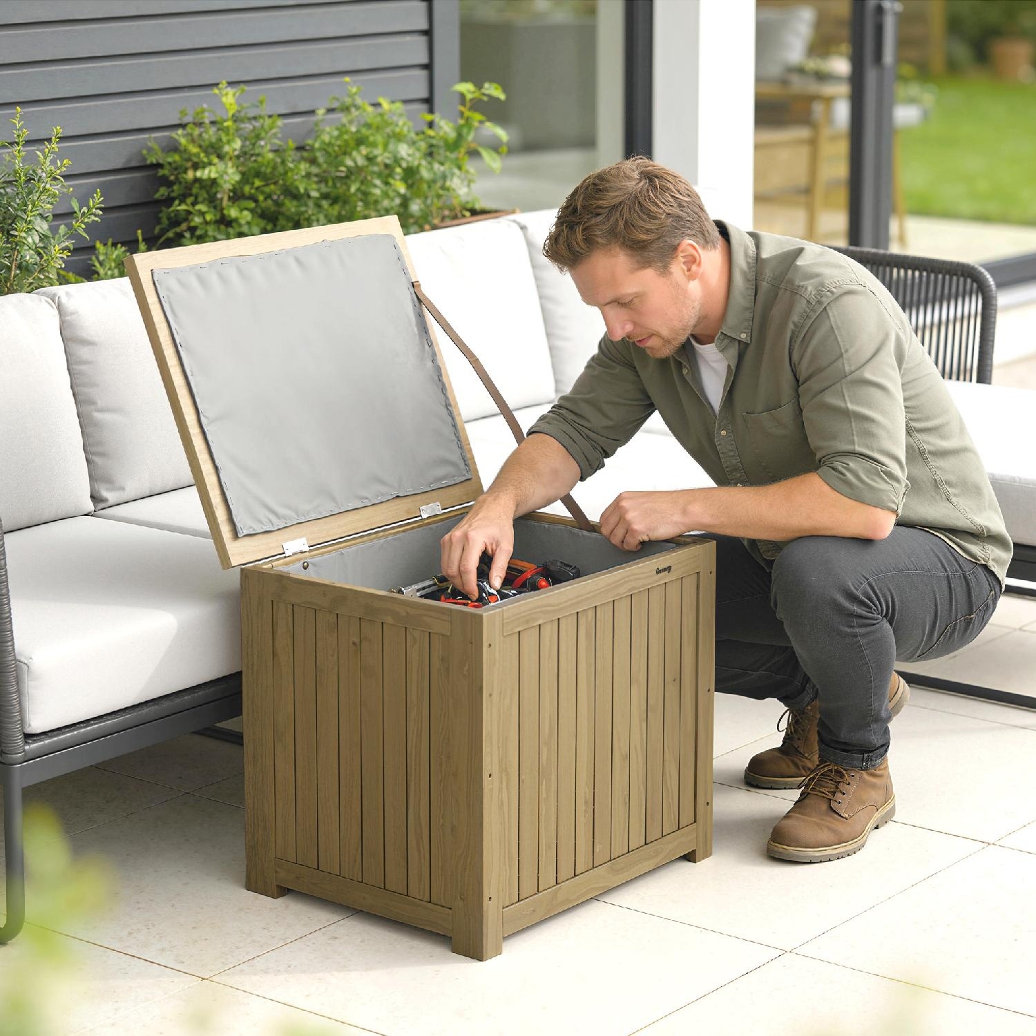 VivaGarden DA2980BN Cassapanca Contenitore Baule da Esterno in Legno 63x51x58.5cm Marrone