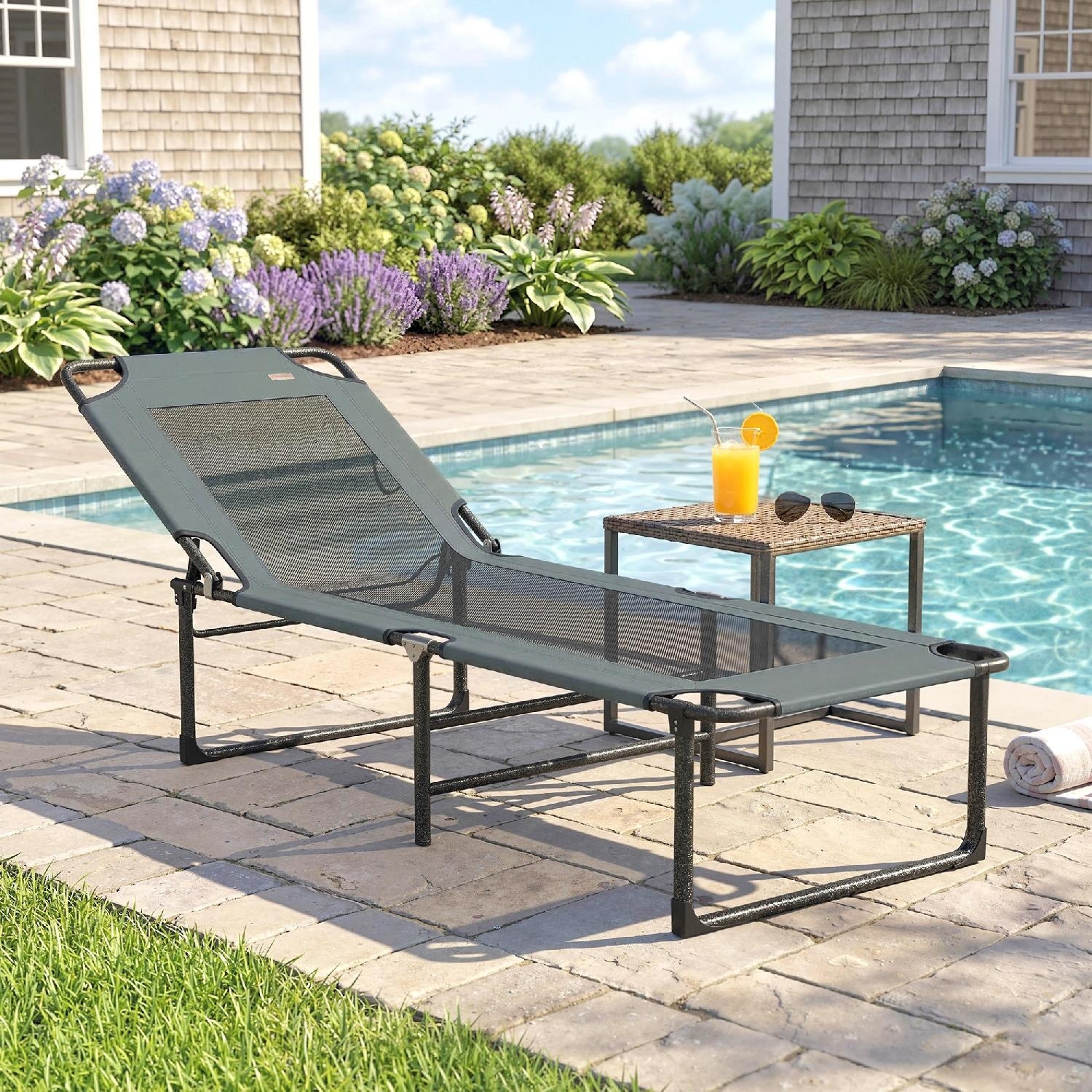 VivaGarden DA3880GY Lettino Prendisole da Giardino Pieghevole in Acciaio 175x58x68 Grigio