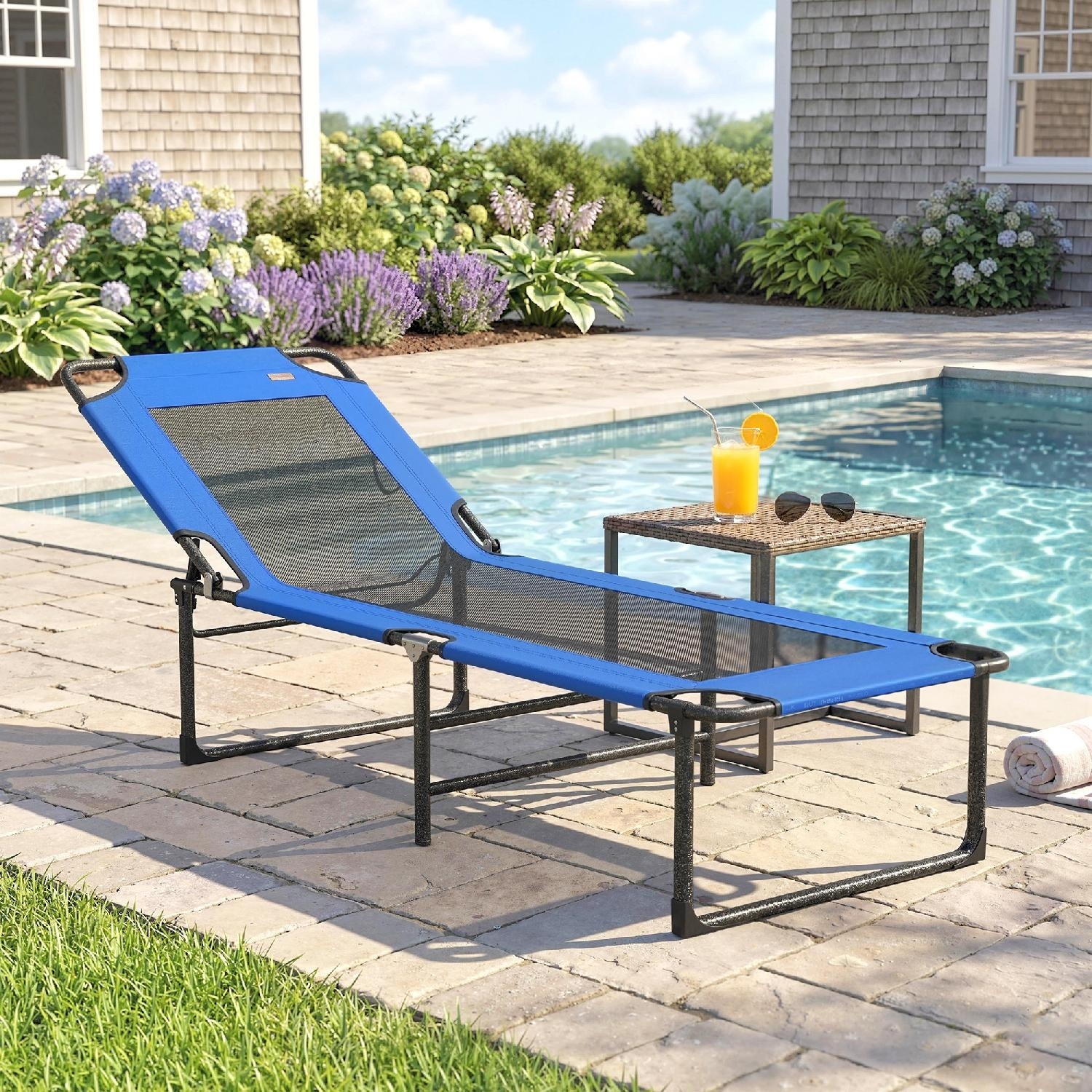 VivaGarden DA3890BU Lettino Prendisole da Giardino Pieghevole in Acciaio 175x58x68 cm Blu