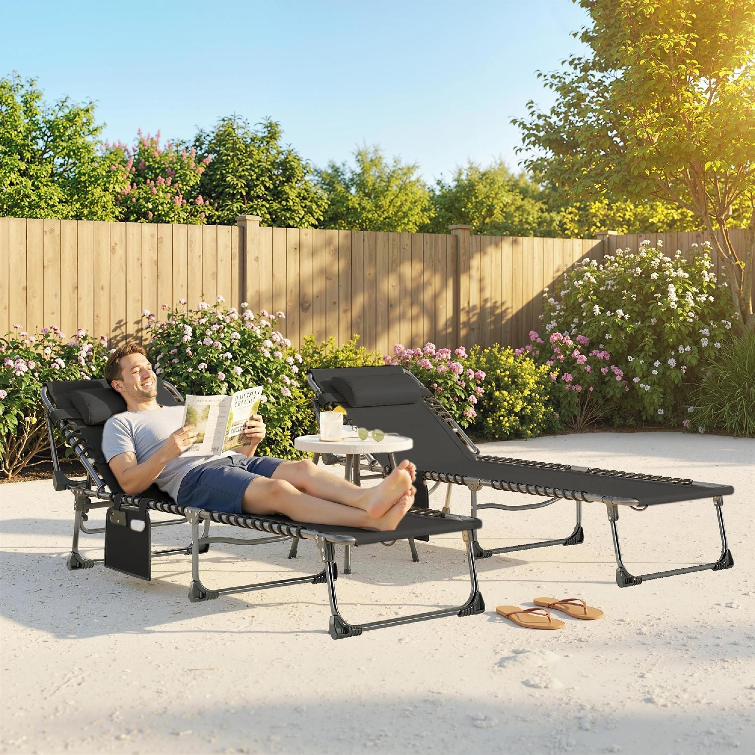 VivaGarden DA5452BK Lettino Prendisole da Giardino Set 2 Lettini 57x200x38 cm Nero