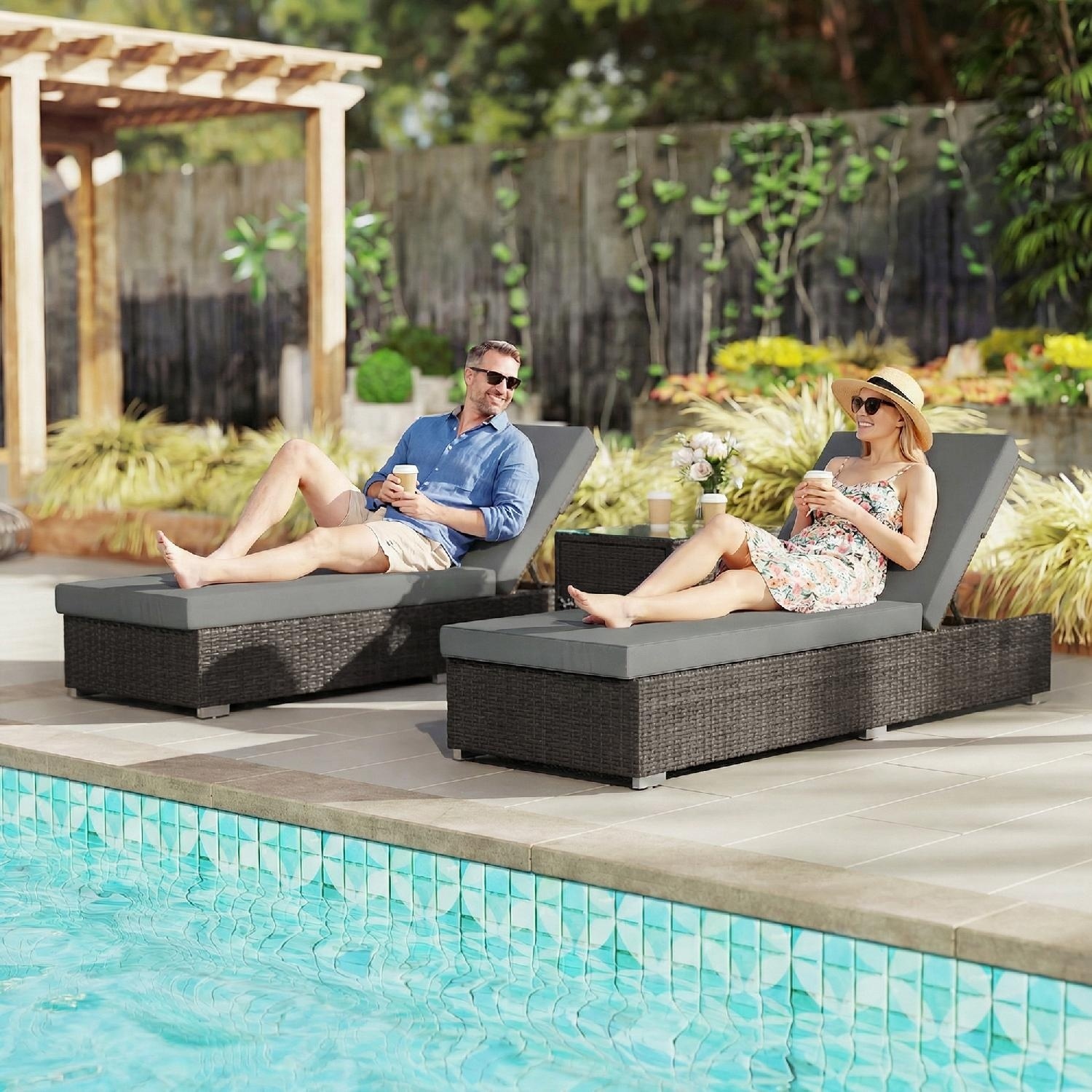 VivaGarden DA5542CG Lettino Prendisole da Giardino Set 2 Lettini 184x60x22cm Grigio Scuro