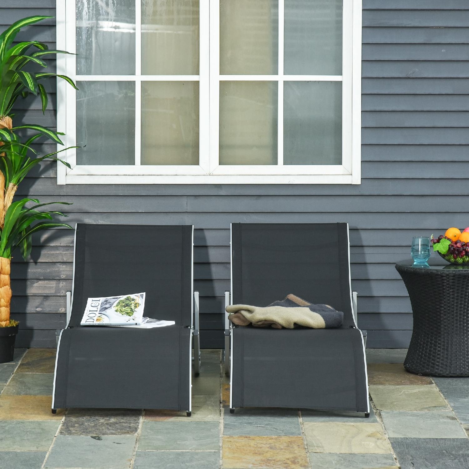 VivaGarden DA5550BK Lettino Prendisole da Giardino Set 2 Lettini 61x165x63 cm Nero