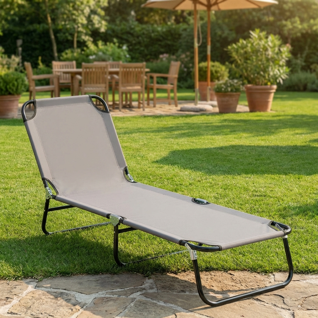VivaGarden EF466GY Lettino Prendisole da Giardino Pieghevole 188x56x28 cm Grigio