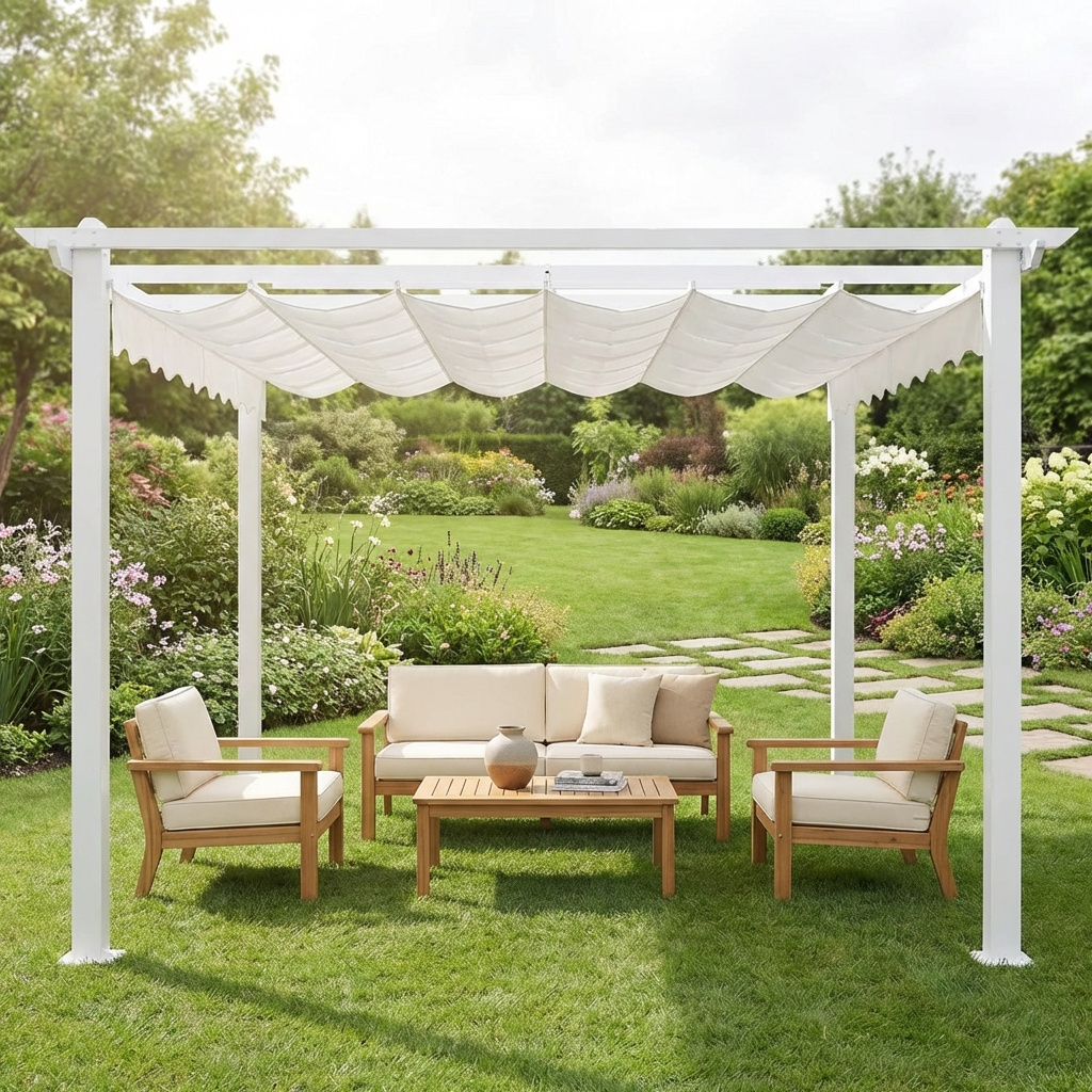 VivaGarden GA802028 Pergola da Esterno in AlluminioPoliestere 3x3 mt Bianco - Athens