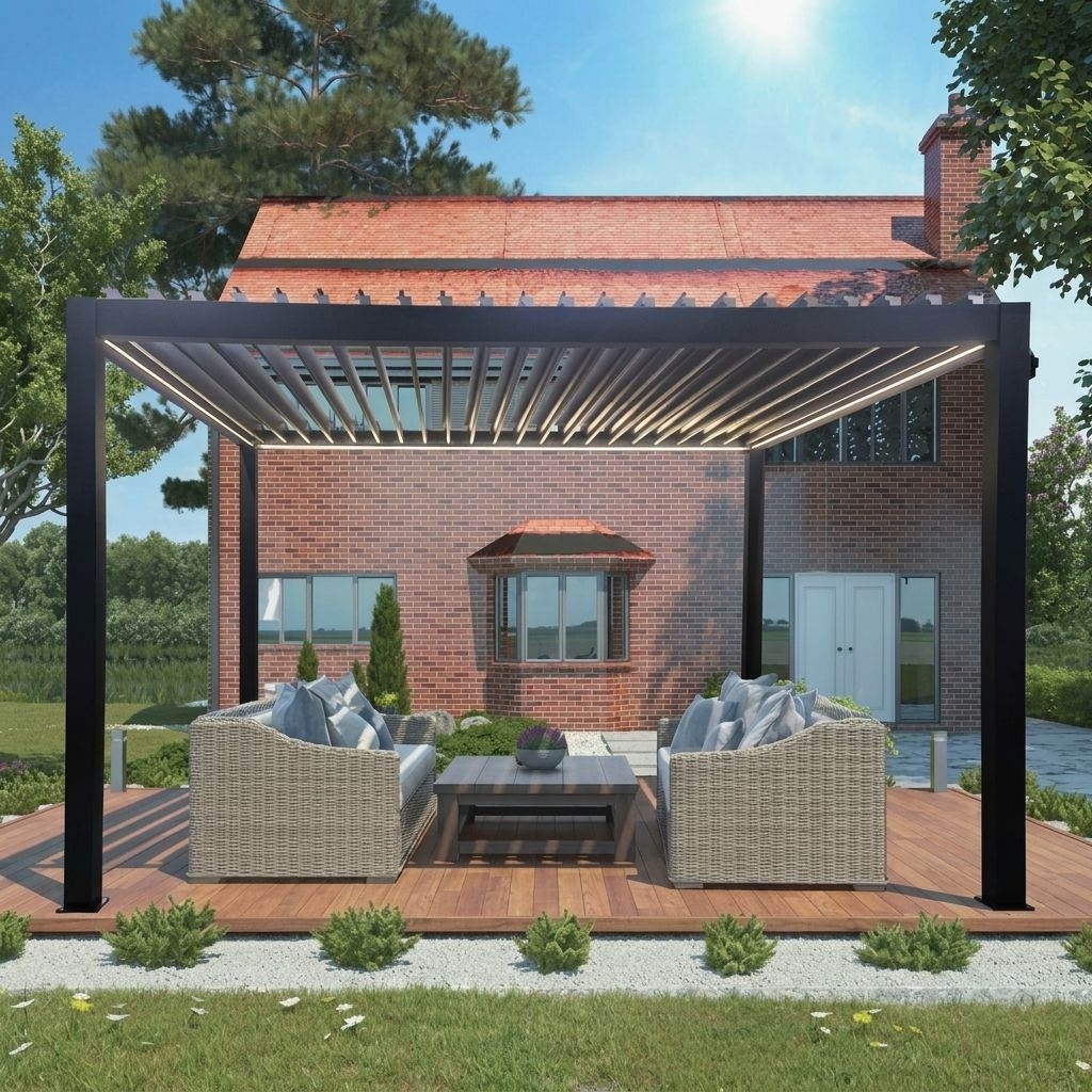 VivaGarden GA802121-DGRE Pergola Bioclimatica Motorizzata Acciaio 4x4 mt Grigio Scuro