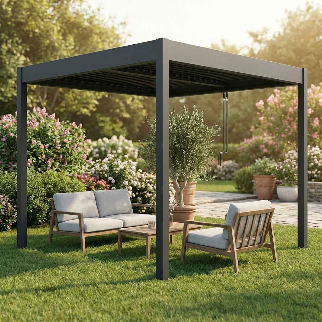 VivaGarden GA802122-DGRE Pergola Bioclimatica da Esterno in Alluminio 3x3 mt Grigio Scuro