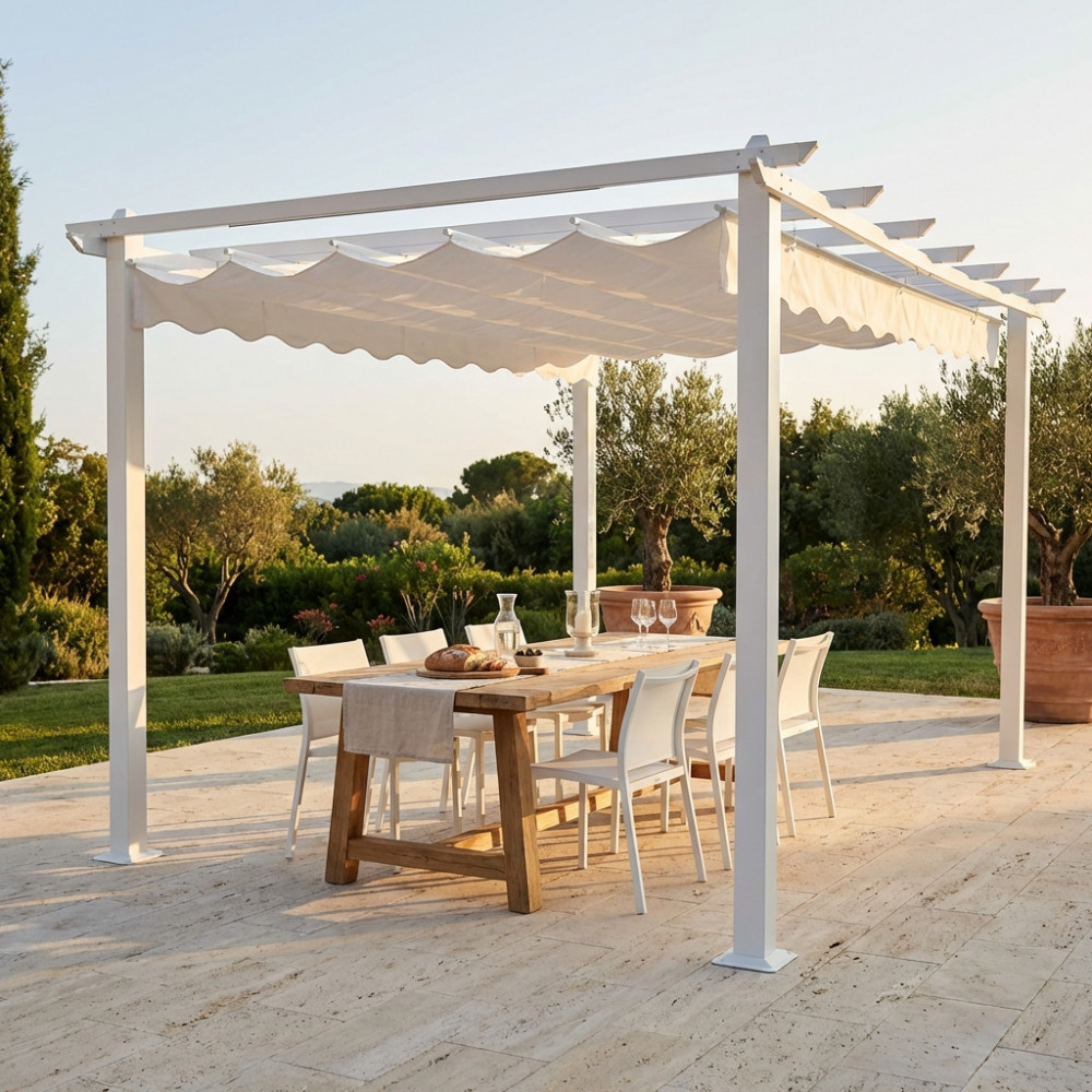 VivaGarden GA802159 Pergola da Esterno AlluminioPoliestere 4x4x2,3 mt Bianco