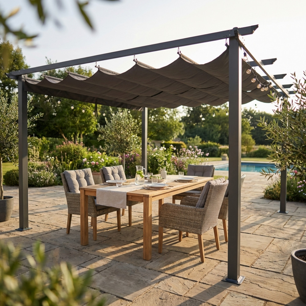 VivaGarden GA802160 Pergola da Esterno Alluminio 4x4x2,3 mt Antracite con Telo Grigio