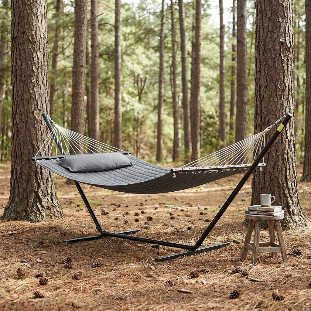 VivaGarden K571CG Amaca da Giardino con Supporto 368cm x 93cm x 110cm Grigio Scuro